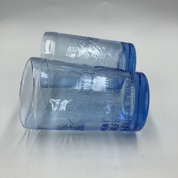 Vintage Tiara Blue Glass Pitcher and 2 Glass Set Jack and Jill Nursery Rhymes - Picture 11 of 16